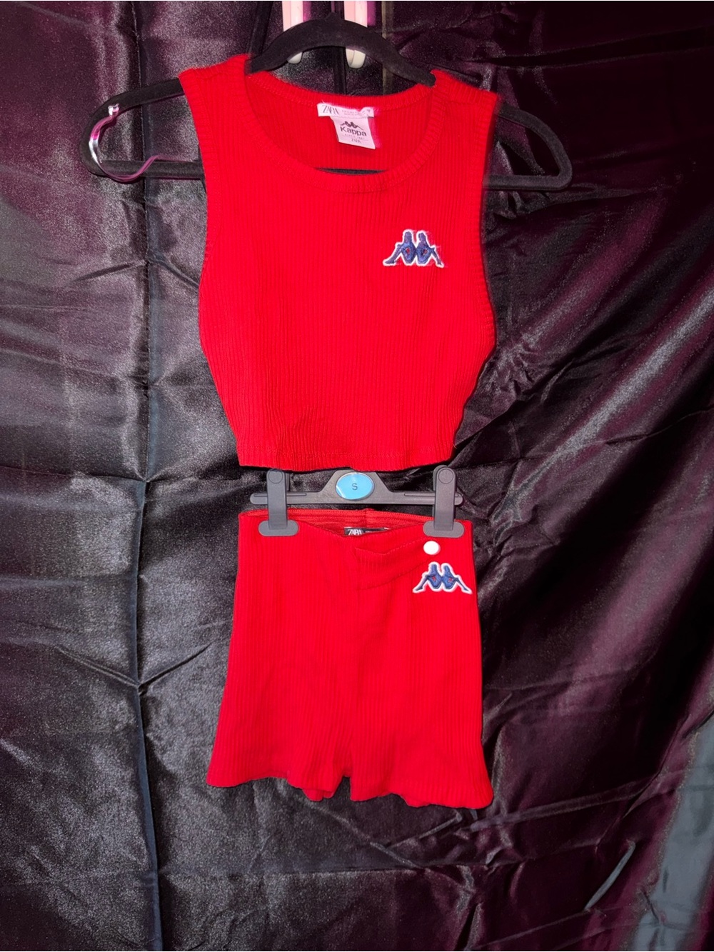 Kappa X ZARA collection Red Ribbed Tank and Shorts Set